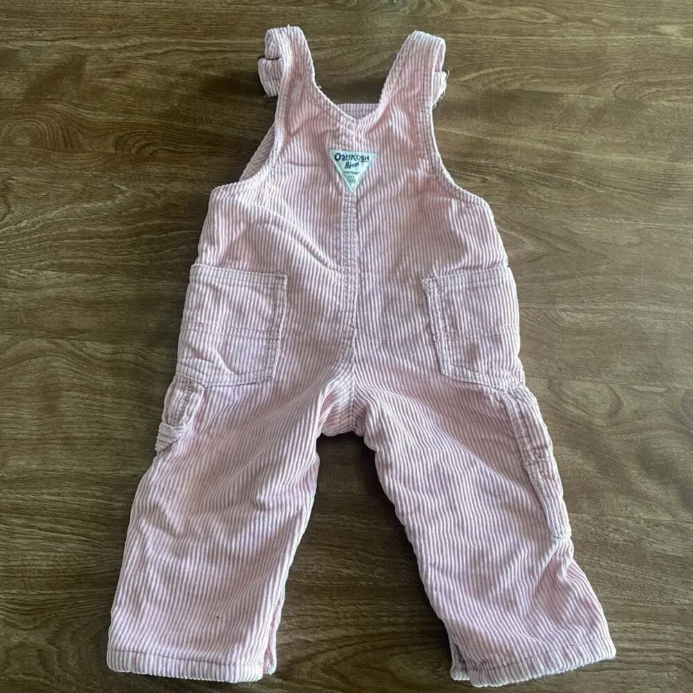Vintage OshKosh B'gosh Overalls Girls 6M Pink Corduroy Cargo Snap Leg Baby